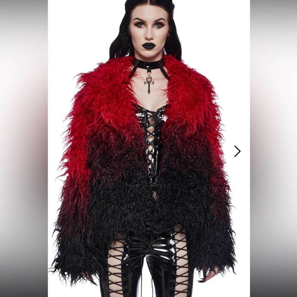 Ombré red black shag jacket - Picture 4 of 12